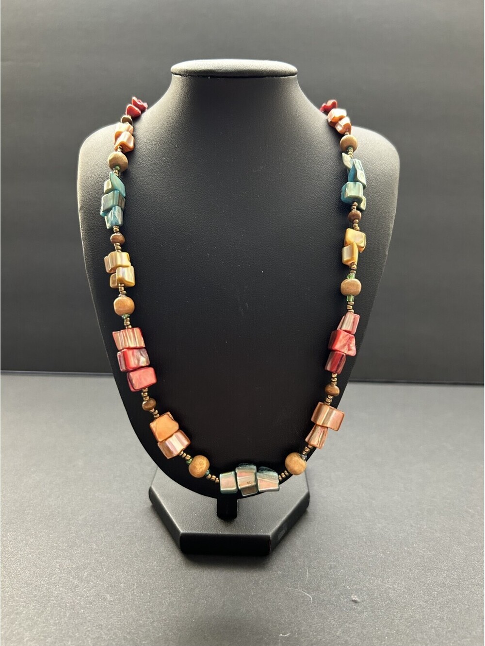 Multi color Vintage Chip Set Necklace w/ Heishe and Wooden Beads